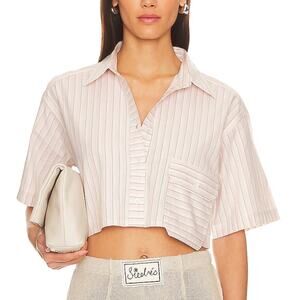 Steve Madden Pink Striped Crop Top XS Button Down Shirt Oversized Boxy $64 NEW